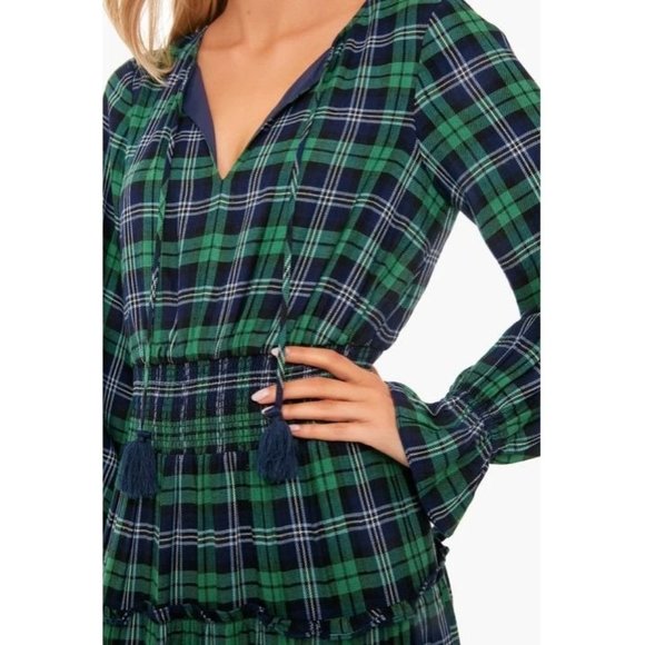 SAIL TO SABLE Blackwatch Plaid Smocked Waist Midi Dress XS - Picture 5 of 6